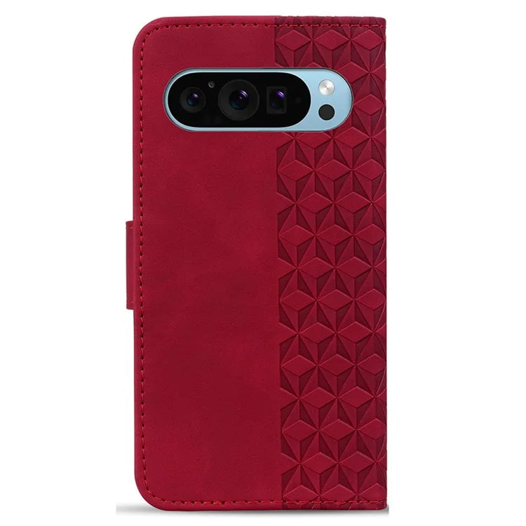 For Google Pixel 9 Pro XL Case Rhombus Pattern Leather Wallet Phone Cover