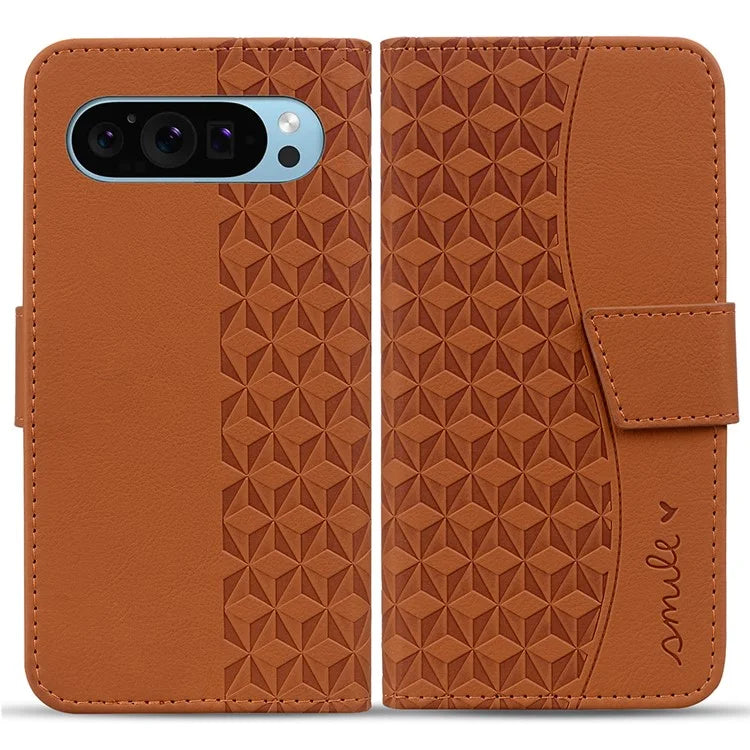 For Google Pixel 9 Pro XL Case Rhombus Pattern Leather Wallet Phone Cover