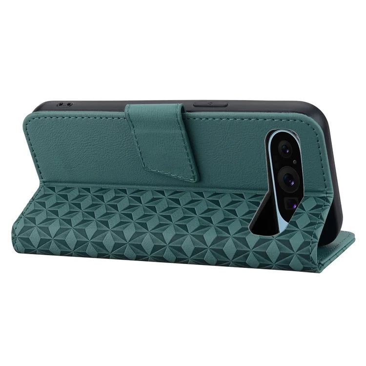 For Google Pixel 9 Pro XL Case Rhombus Pattern Leather Wallet Phone Cover