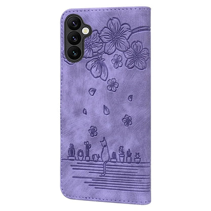 For Samsung Galaxy A16 5G Case Flip Stand Leather Phone Cover Cherry Blossom Cat Imprinted