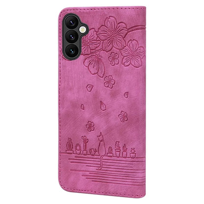 For Samsung Galaxy A16 5G Case Flip Stand Leather Phone Cover Cherry Blossom Cat Imprinted