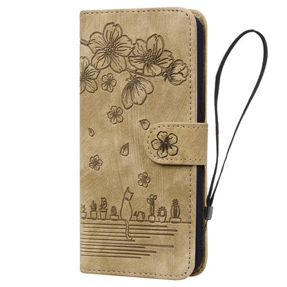 For Samsung Galaxy A16 5G Case Flip Stand Leather Phone Cover Cherry Blossom Cat Imprinted