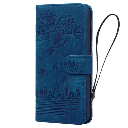 For Samsung Galaxy A16 5G Case Flip Stand Leather Phone Cover Cherry Blossom Cat Imprinted