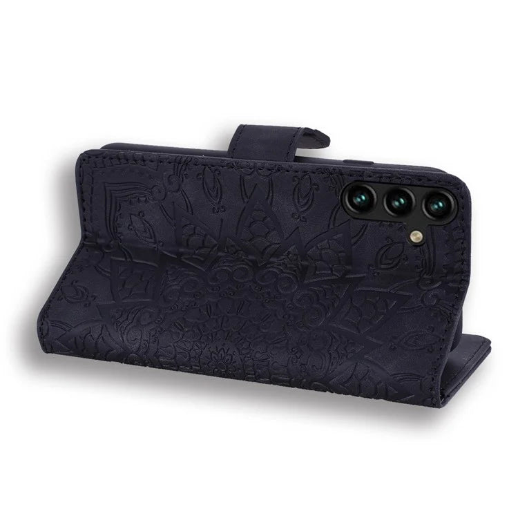 For Samsung Galaxy S24 FE Case PU Leather Wallet Flip Phone Cover Flower Imprinted