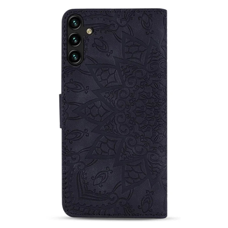 For Samsung Galaxy S24 FE Case PU Leather Wallet Flip Phone Cover Flower Imprinted