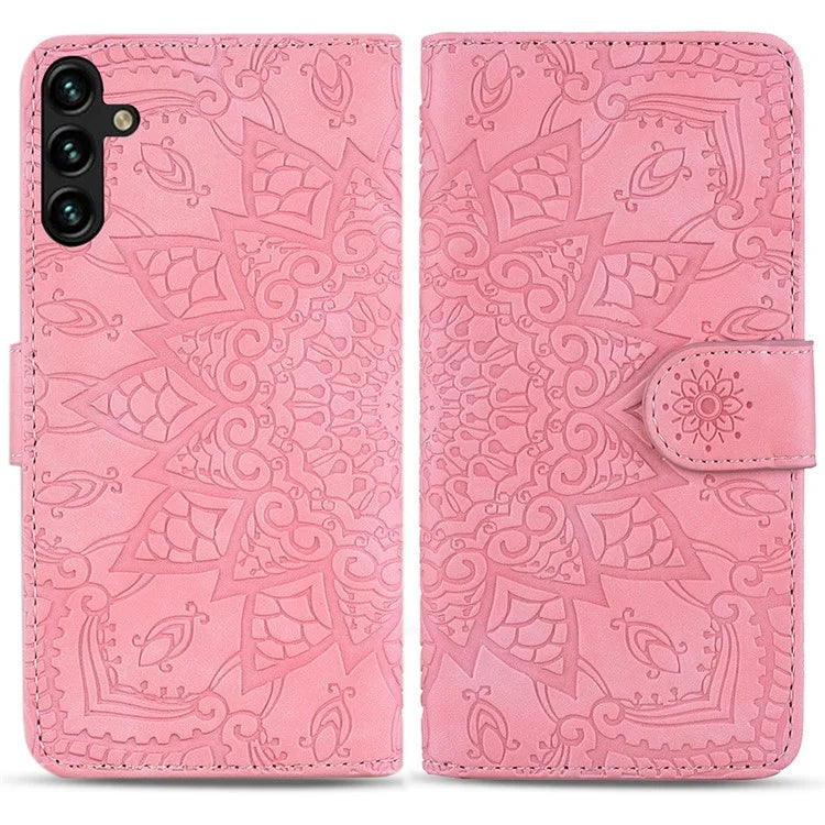 For Samsung Galaxy S24 FE Case PU Leather Wallet Flip Phone Cover Flower Imprinted