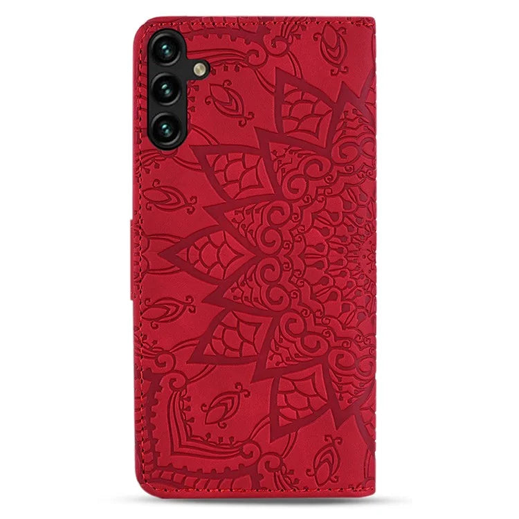 For Samsung Galaxy S24 FE Case PU Leather Wallet Flip Phone Cover Flower Imprinted