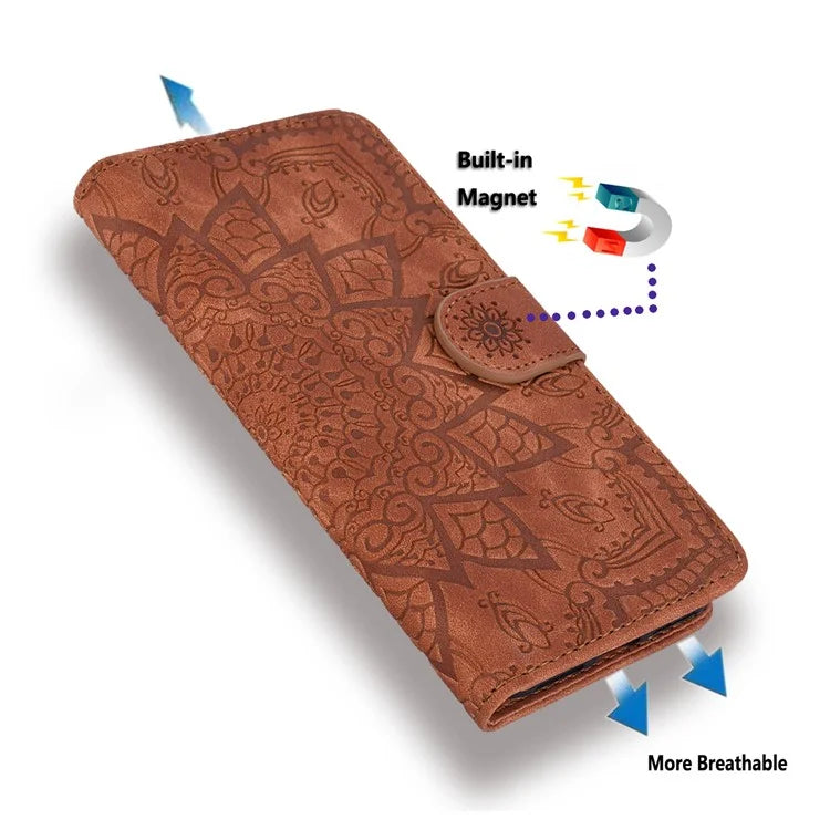 For Samsung Galaxy S24 FE Case PU Leather Wallet Flip Phone Cover Flower Imprinted