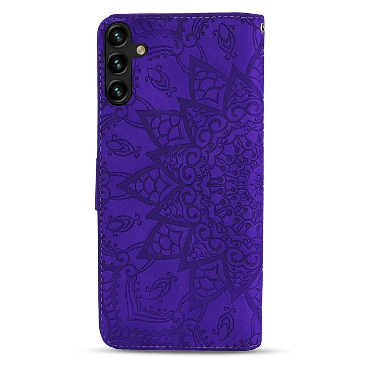 For Samsung Galaxy S24 FE Case PU Leather Wallet Flip Phone Cover Flower Imprinted