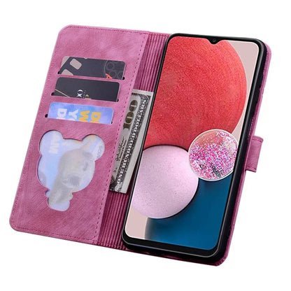 For Samsung Galaxy S24 FE Case Flip Stand Leather Phone Cover Cherry Blossom Cat Imprinted