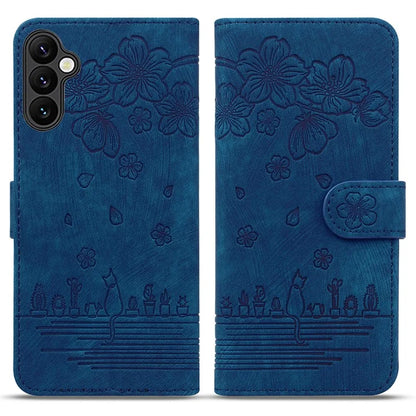 For Samsung Galaxy S24 FE Case Flip Stand Leather Phone Cover Cherry Blossom Cat Imprinted
