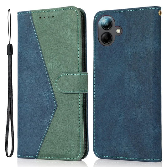 For Samsung Galaxy A06 Cover Color Splicing Wallet Stand Leather Phone Case with Wrist Strap