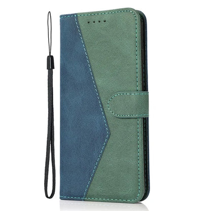 For Samsung Galaxy A06 Cover Color Splicing Wallet Stand Leather Phone Case with Wrist Strap