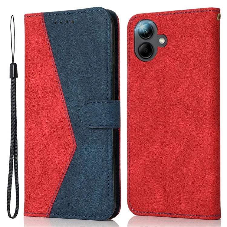 For Samsung Galaxy A06 Cover Color Splicing Wallet Stand Leather Phone Case with Wrist Strap