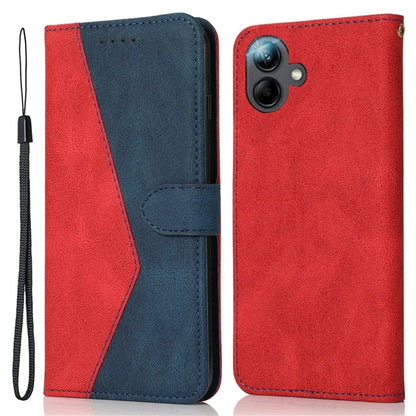For Samsung Galaxy A06 Cover Color Splicing Wallet Stand Leather Phone Case with Wrist Strap