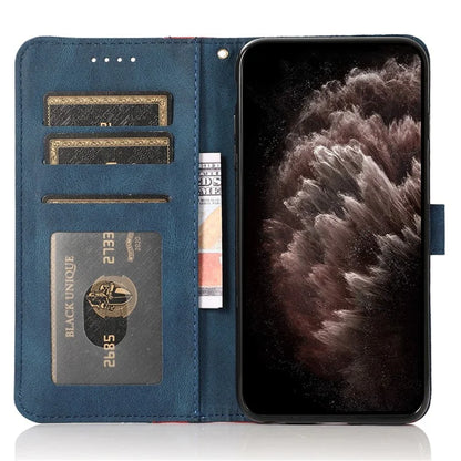 For Samsung Galaxy A06 Cover Color Splicing Wallet Stand Leather Phone Case with Wrist Strap