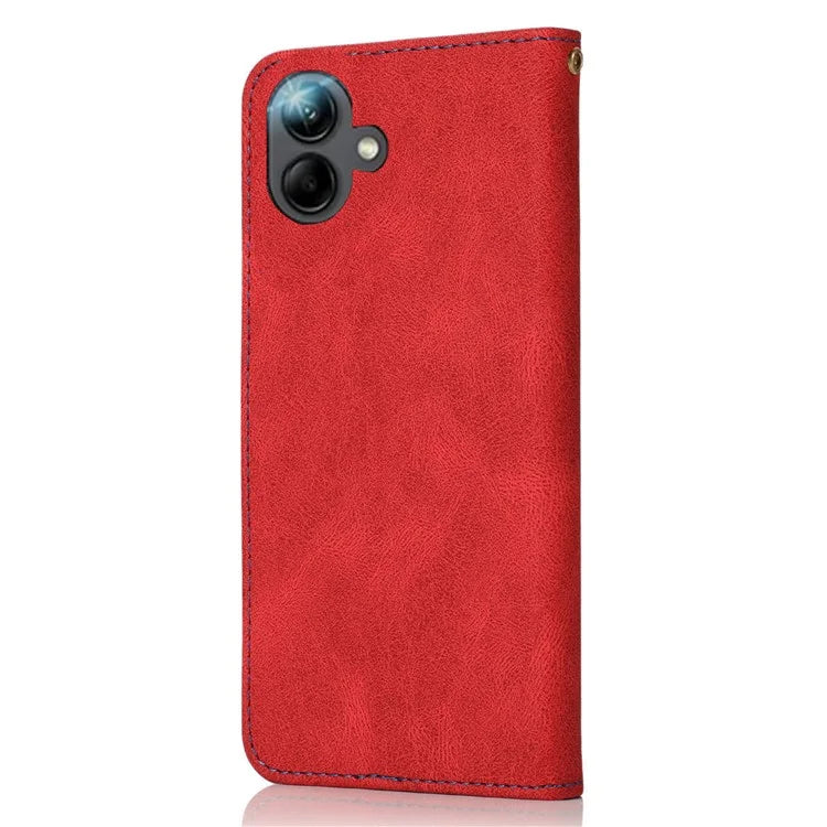 For Samsung Galaxy A06 Cover Color Splicing Wallet Stand Leather Phone Case with Wrist Strap