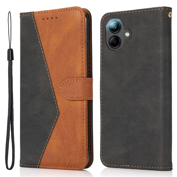 For Samsung Galaxy A06 Cover Color Splicing Wallet Stand Leather Phone Case with Wrist Strap