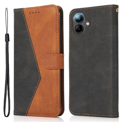For Samsung Galaxy A06 Cover Color Splicing Wallet Stand Leather Phone Case with Wrist Strap