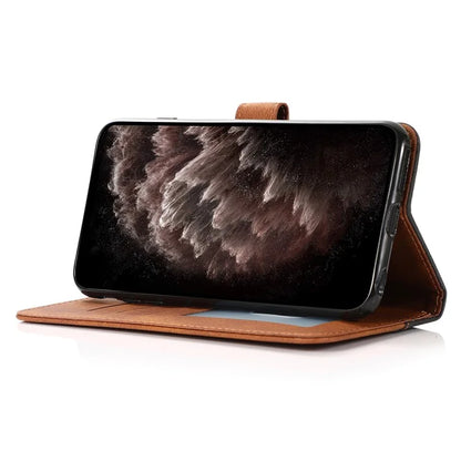 For Samsung Galaxy A06 Cover Color Splicing Wallet Stand Leather Phone Case with Wrist Strap