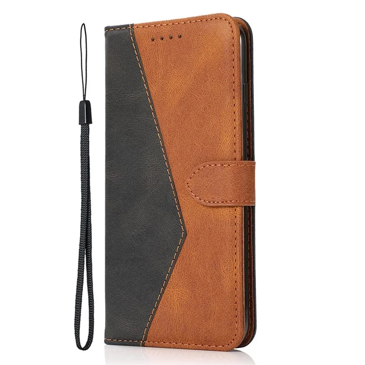 For Samsung Galaxy A06 Cover Color Splicing Wallet Stand Leather Phone Case with Wrist Strap