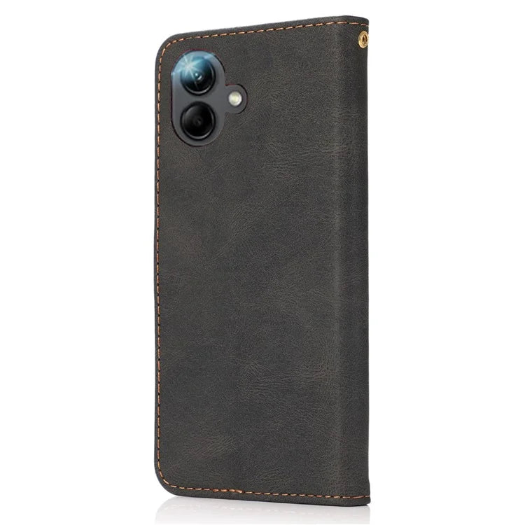 For Samsung Galaxy A06 Cover Color Splicing Wallet Stand Leather Phone Case with Wrist Strap