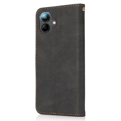 For Samsung Galaxy A06 Cover Color Splicing Wallet Stand Leather Phone Case with Wrist Strap