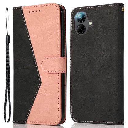 For Samsung Galaxy A06 Cover Color Splicing Wallet Stand Leather Phone Case with Wrist Strap