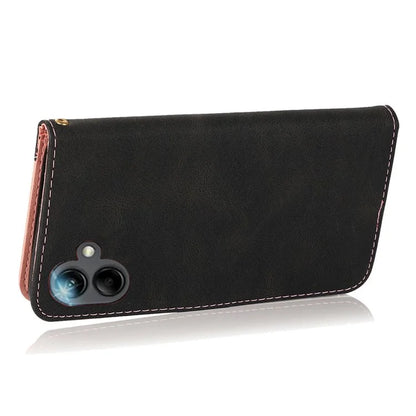 For Samsung Galaxy A06 Cover Color Splicing Wallet Stand Leather Phone Case with Wrist Strap