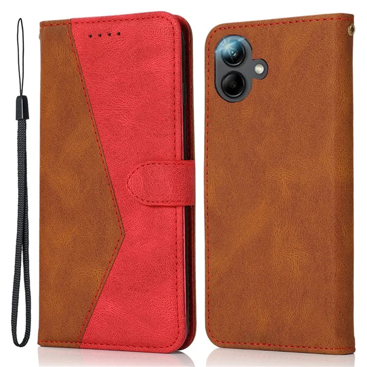 For Samsung Galaxy A06 Cover Color Splicing Wallet Stand Leather Phone Case with Wrist Strap