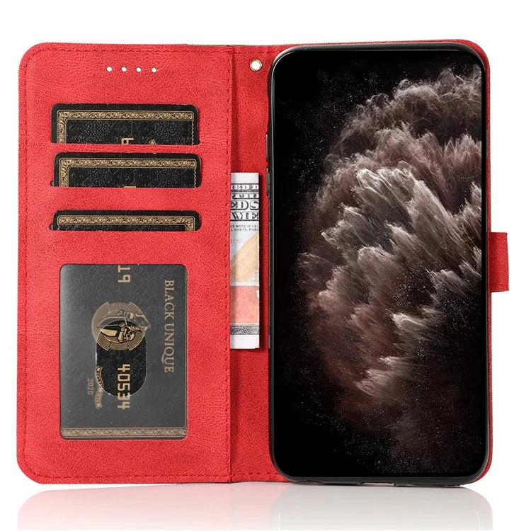 For Samsung Galaxy A06 Cover Color Splicing Wallet Stand Leather Phone Case with Wrist Strap