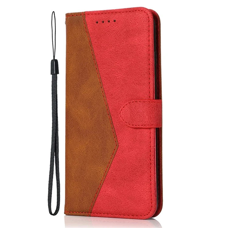 For Samsung Galaxy A06 Cover Color Splicing Wallet Stand Leather Phone Case with Wrist Strap