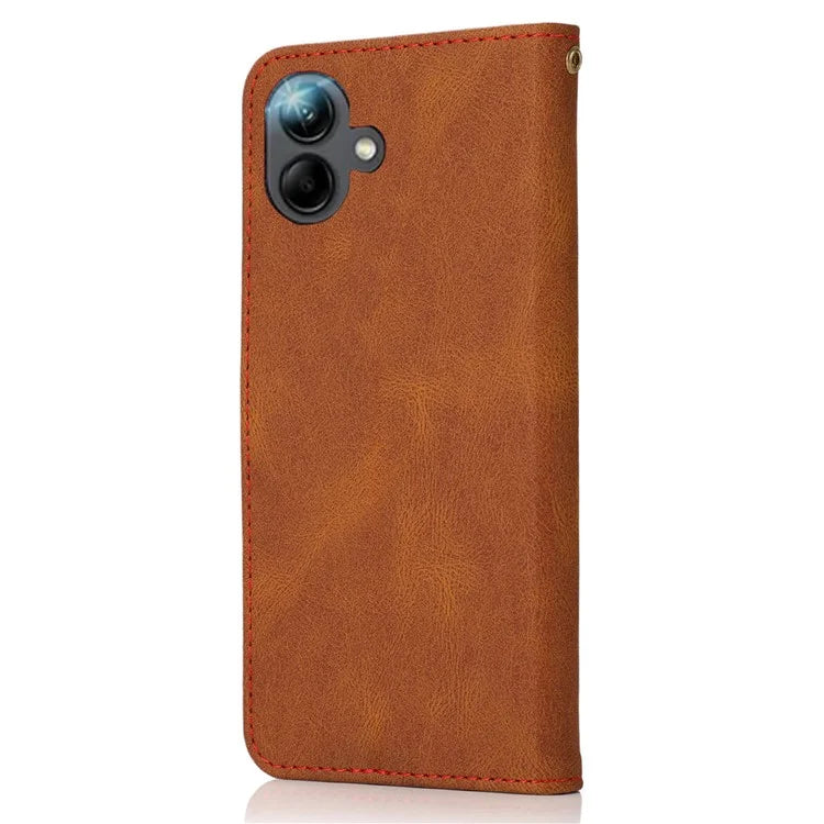 For Samsung Galaxy A06 Cover Color Splicing Wallet Stand Leather Phone Case with Wrist Strap