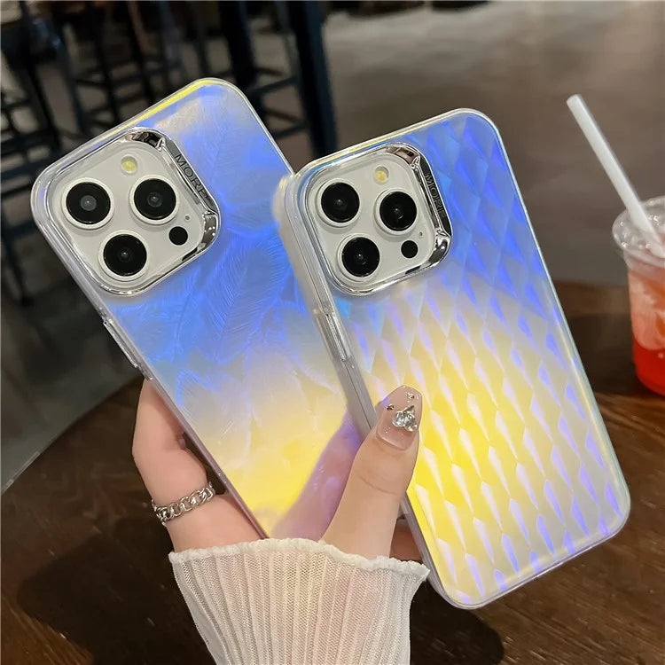 For iPhone 16 Pro Case Silicone+PC IMD Laser Texture Matte Phone Cover