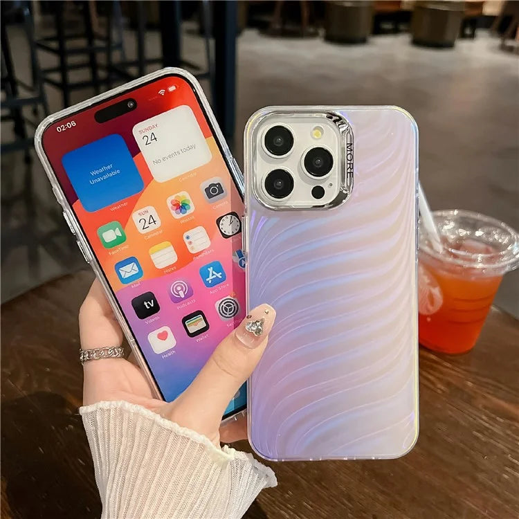 For iPhone 16 Pro Case Silicone+PC IMD Laser Texture Matte Phone Cover