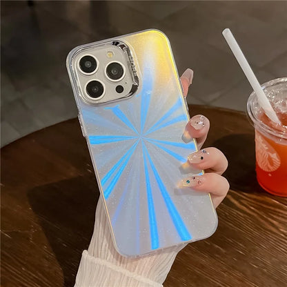 For iPhone 16 Pro Case Silicone+PC IMD Laser Texture Matte Phone Cover