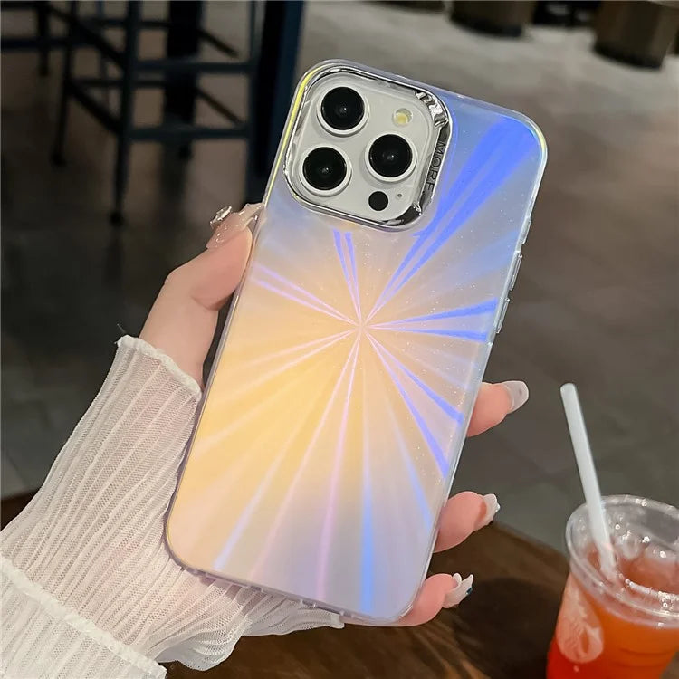 For iPhone 16 Pro Case Silicone+PC IMD Laser Texture Matte Phone Cover
