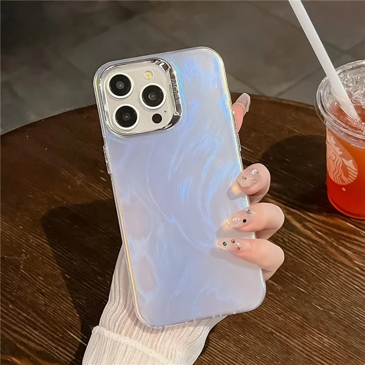 For iPhone 16 Pro Case Silicone+PC IMD Laser Texture Matte Phone Cover