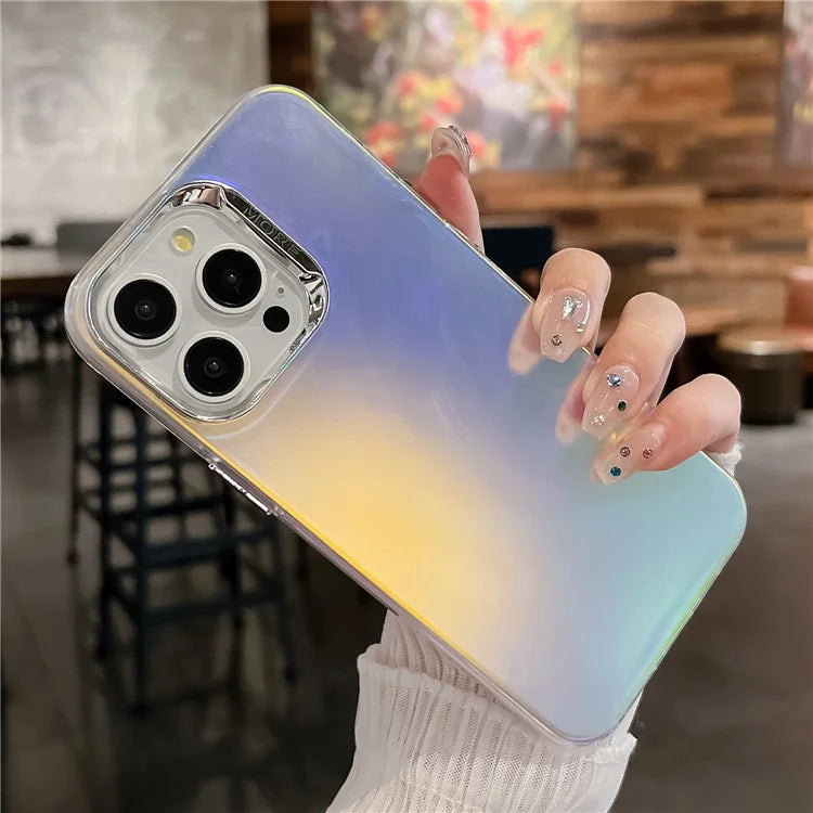 For iPhone 16 Pro Case Silicone+PC IMD Laser Texture Matte Phone Cover