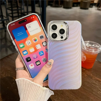 For iPhone 16 Pro Case Silicone+PC IMD Laser Texture Matte Phone Cover