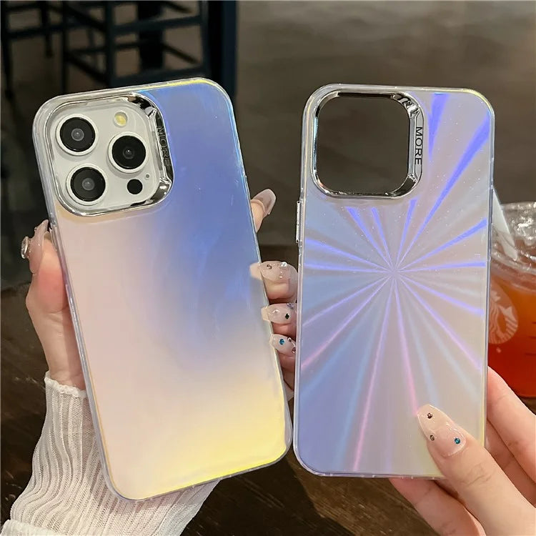 For iPhone 16 Pro Case Silicone+PC IMD Laser Texture Matte Phone Cover