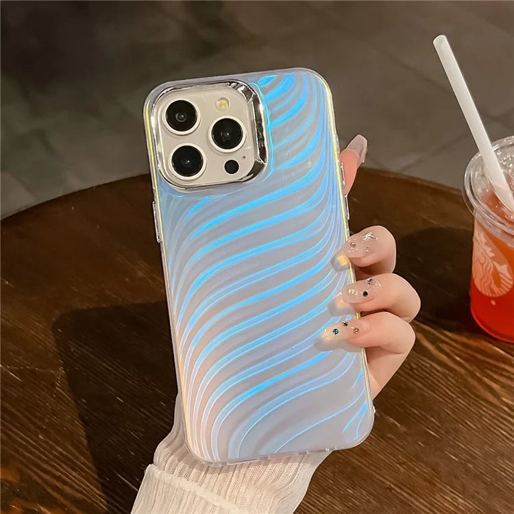 For iPhone 16 Pro Case Silicone+PC IMD Laser Texture Matte Phone Cover