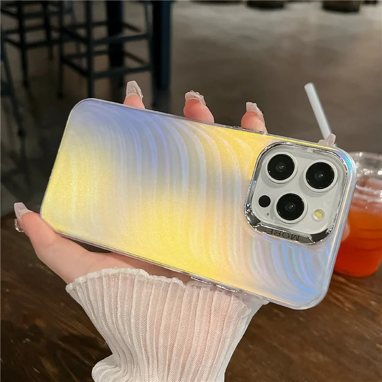 For iPhone 16 Pro Case Silicone+PC IMD Laser Texture Matte Phone Cover