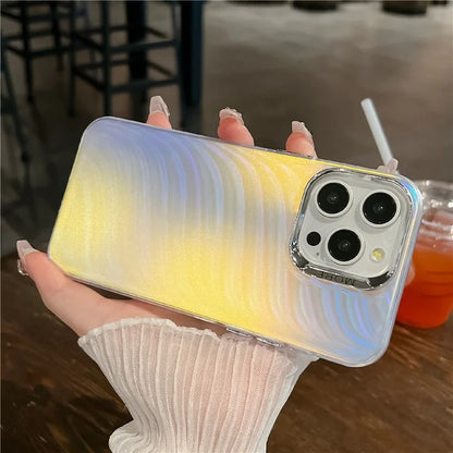 For iPhone 16 Pro Case Silicone+PC IMD Laser Texture Matte Phone Cover