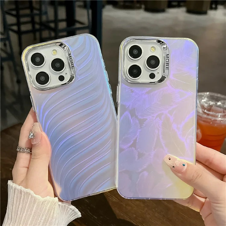 For iPhone 16 Pro Case Silicone+PC IMD Laser Texture Matte Phone Cover