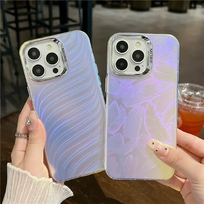 For iPhone 16 Pro Case Silicone+PC IMD Laser Texture Matte Phone Cover
