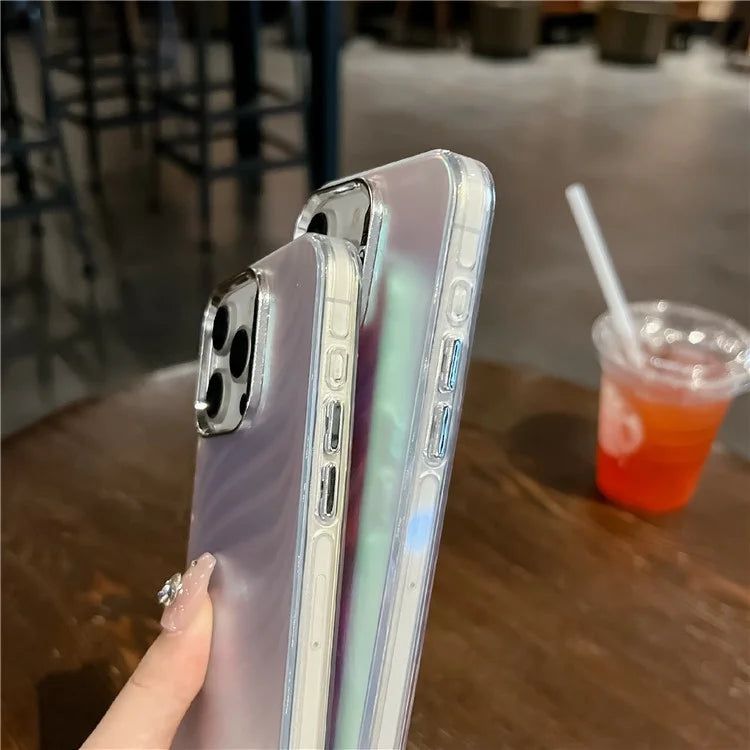 For iPhone 16 Pro Case Silicone+PC IMD Laser Texture Matte Phone Cover