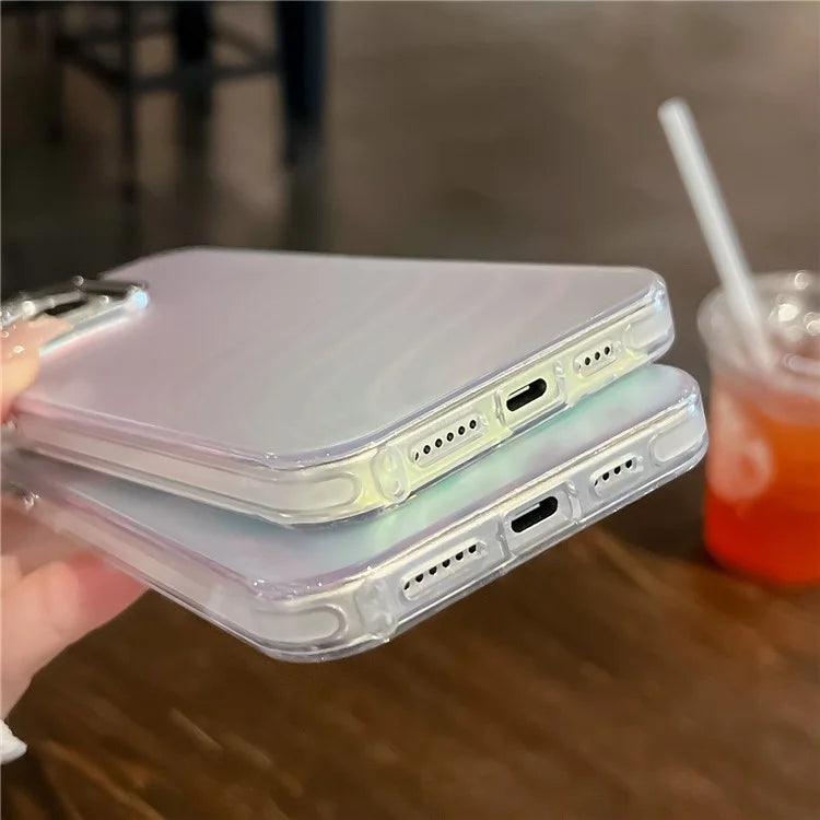 For iPhone 16 Pro Case Silicone+PC IMD Laser Texture Matte Phone Cover