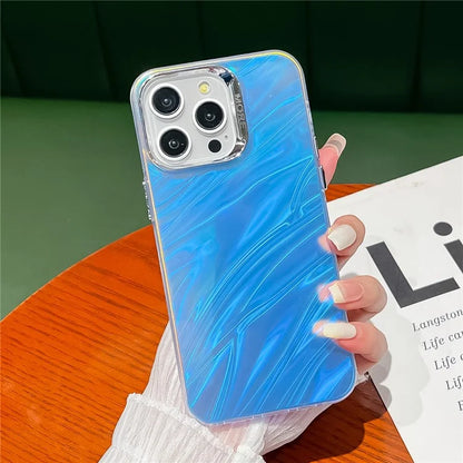 For iPhone 16 Pro Max Case Silicone+PC IMD Laser Texture Matte Phone Cover