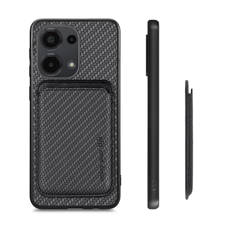 For Xiaomi Poco M6 Pro 4G / Redmi Note 13 Pro 4G Case Carbon Fiber Leather Back Cover with Detachable Magnetic Card Bag
